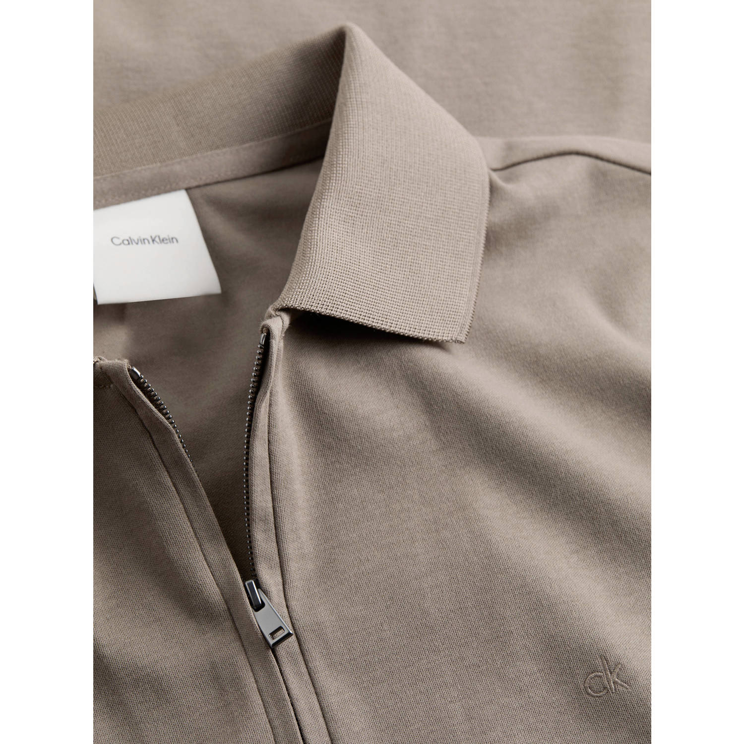 Calvin Klein regular polo gebreid taupe