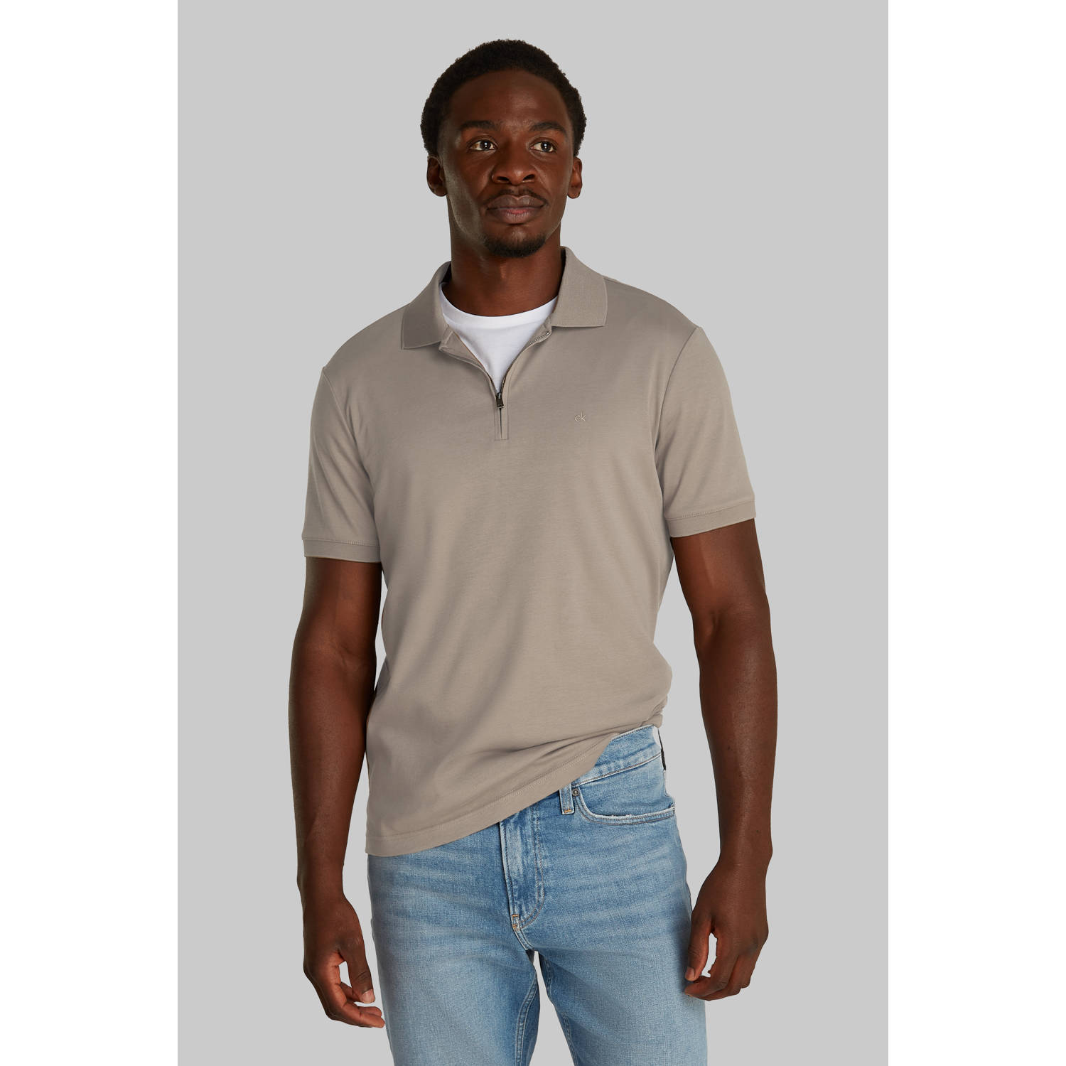 CALVIN KLEIN Heren Polo's & T-shirts Liquid Touch Welt Zip Polo Bruin