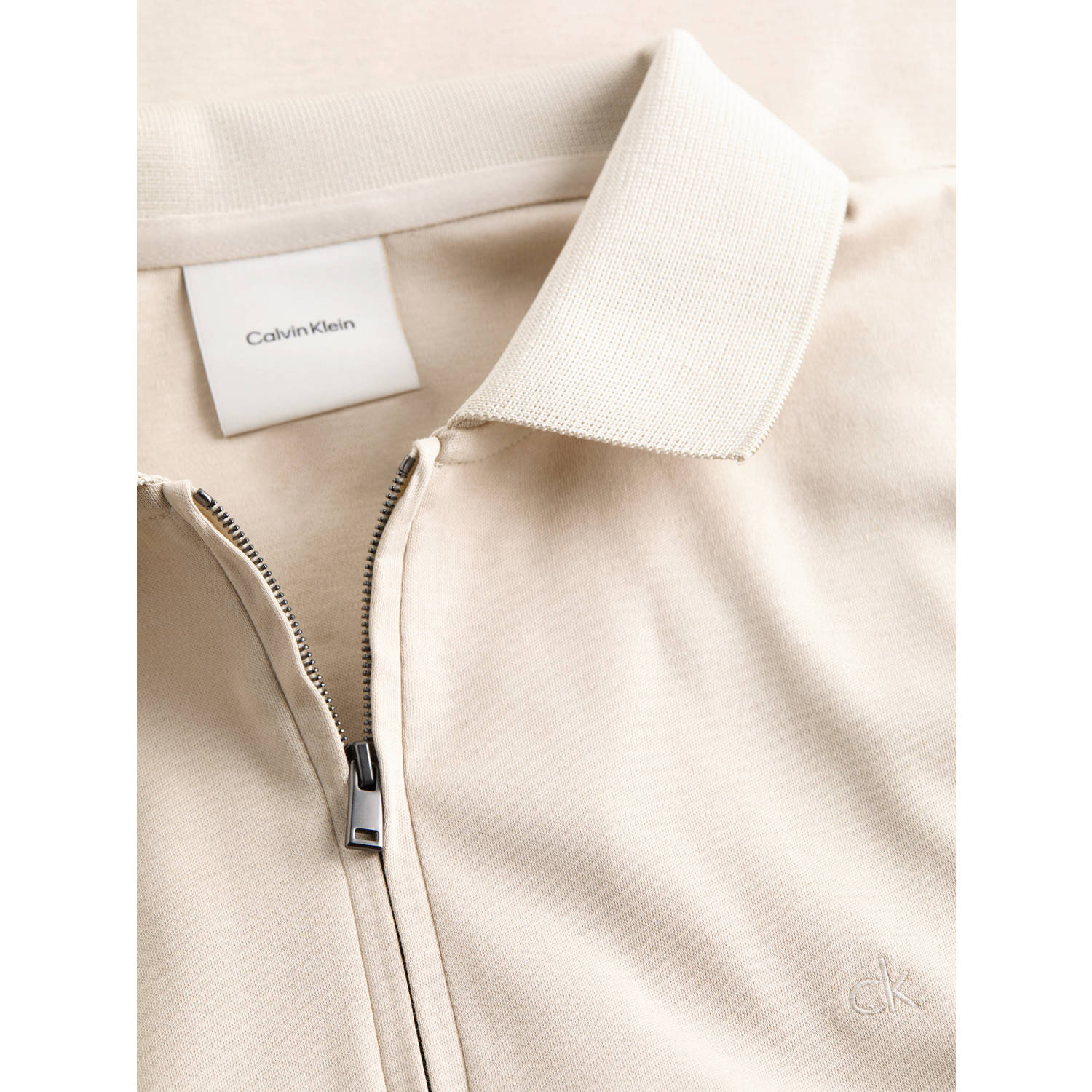 Calvin Klein regular polo gebreid ecru