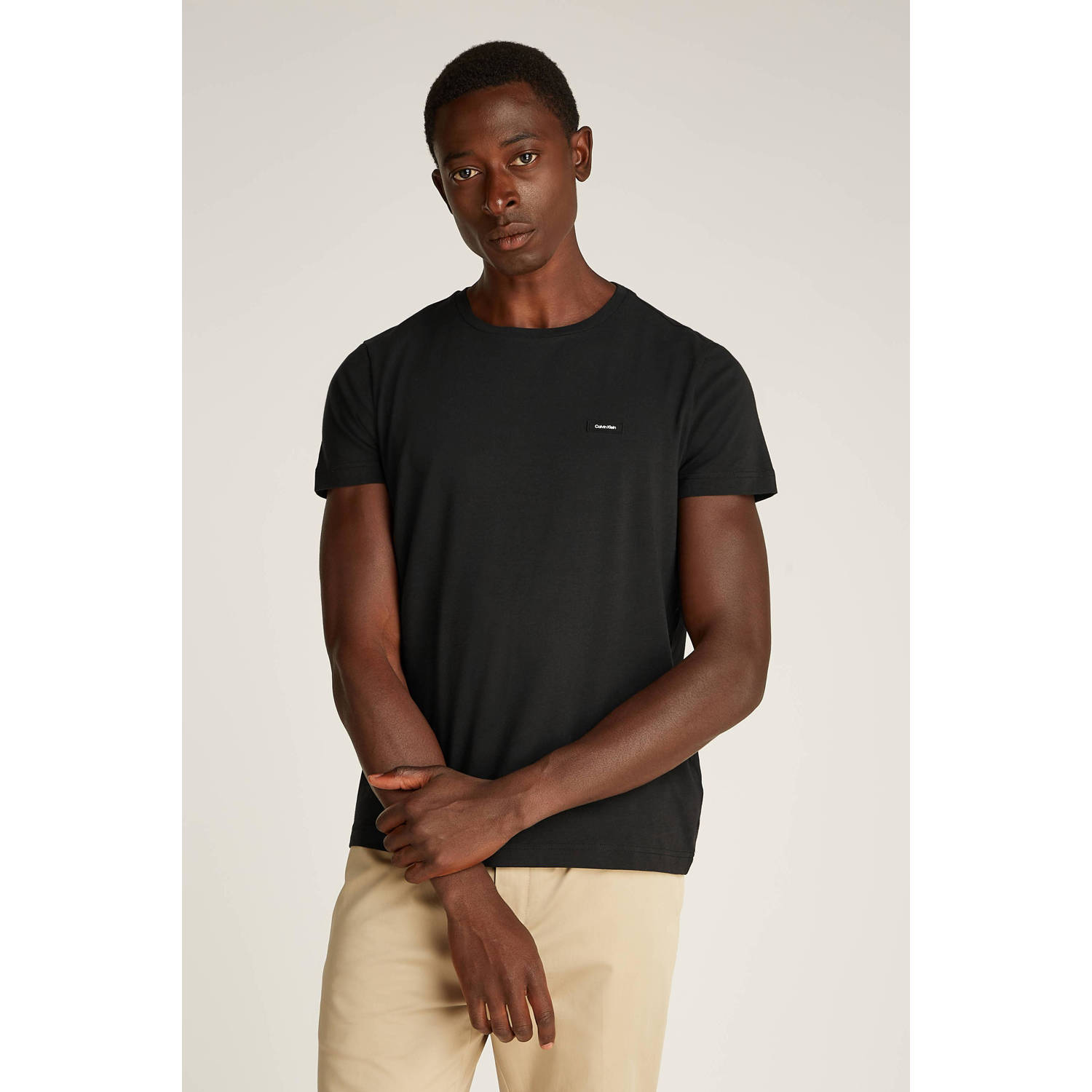Calvin Klein Zwarte Slim Fit Katoenen T-shirt Black Heren