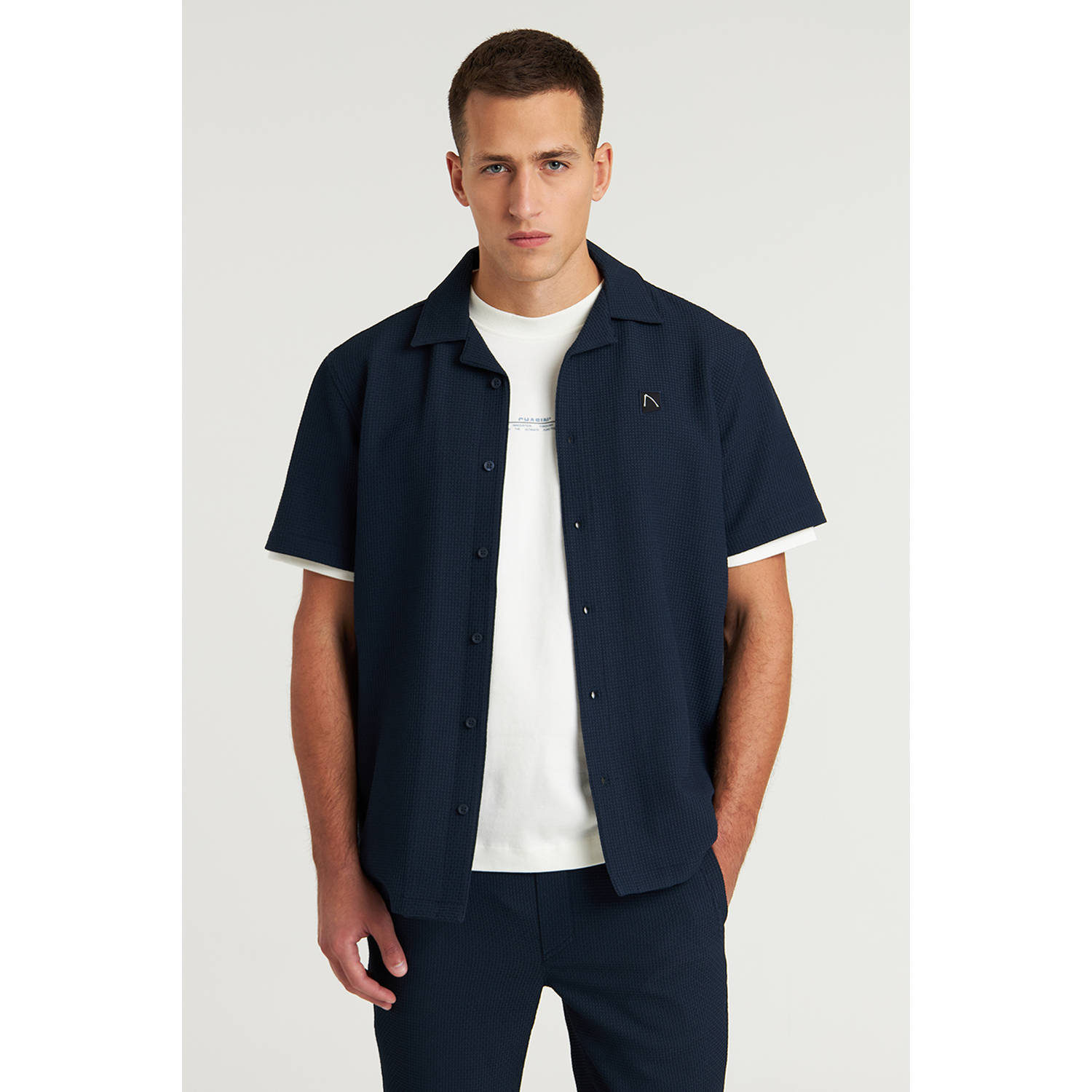 Chasin Korte mouw overhemd Doby Structure Blue Heren