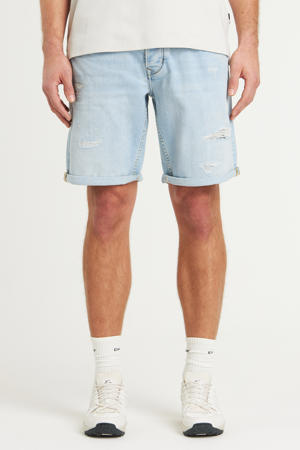 slim denim short light blue denim