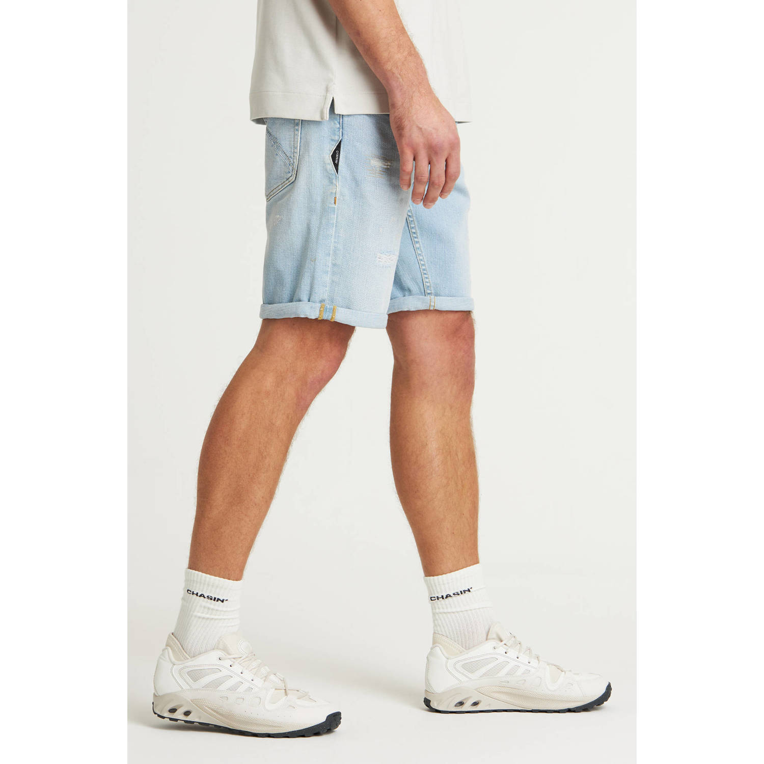CHASIN' slim denim short light blue denim