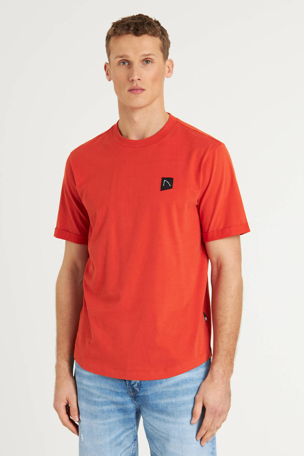 Rode heren CHASIN' T-shirt van katoen met effen, korte mouwen en ronde hals