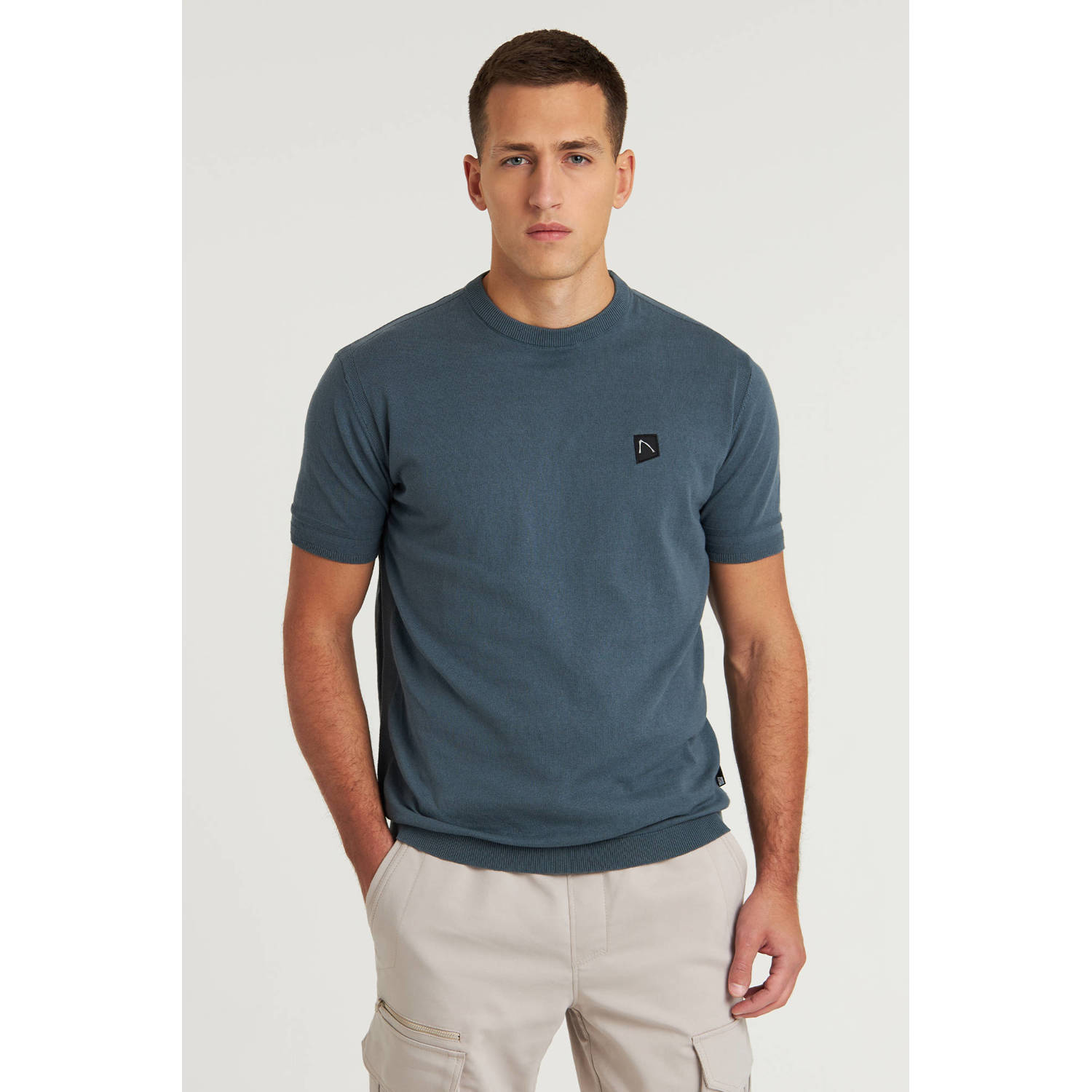 CHASIN' T-shirt fijn gebreid blauw