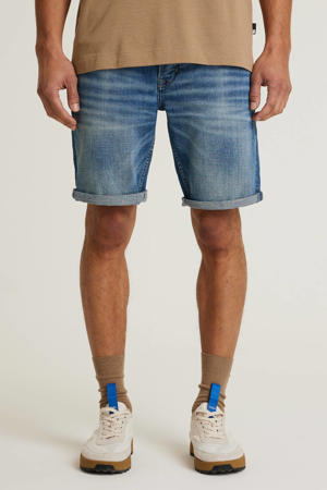 slim denim short blauw