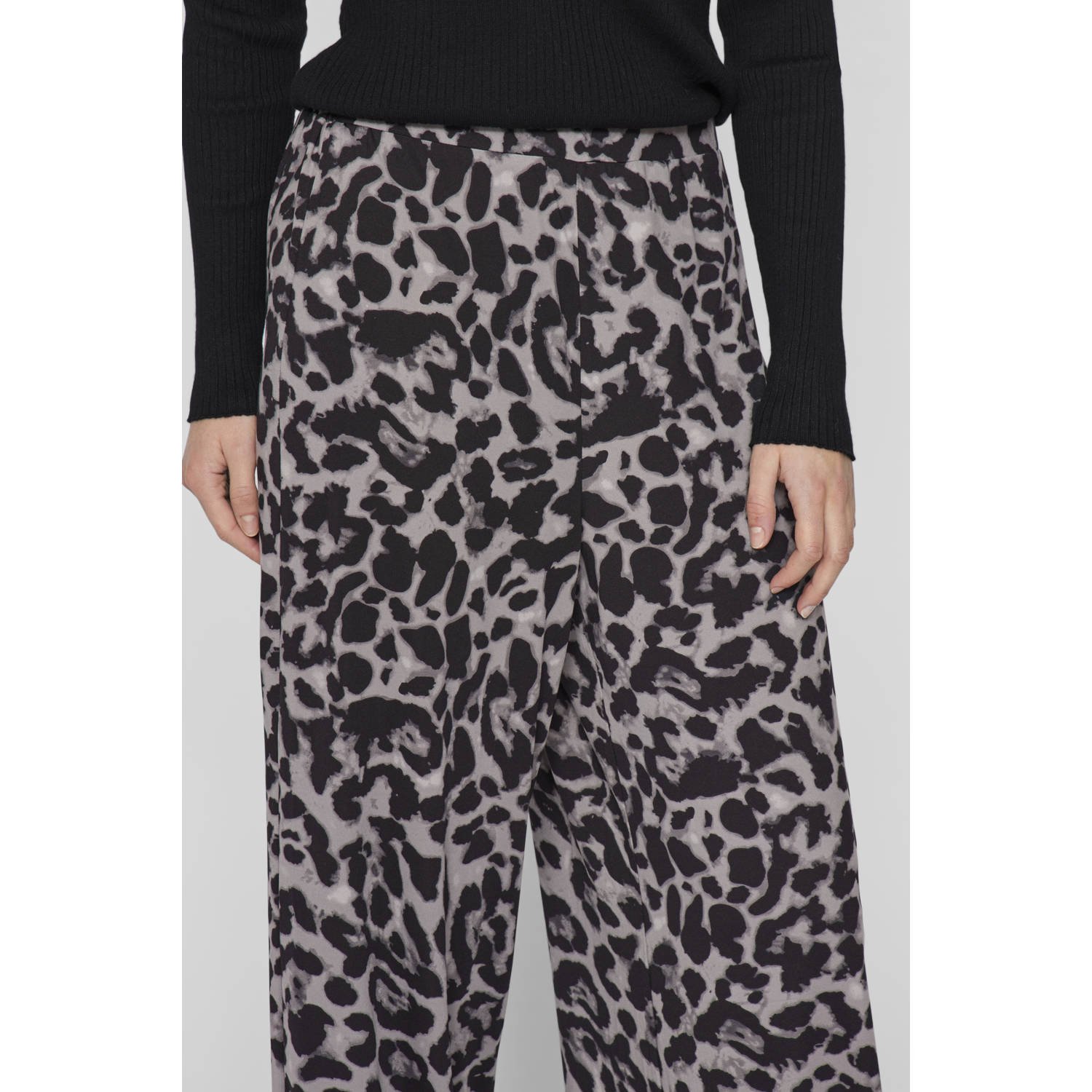 VILA wide leg regular waist casual broek grijs