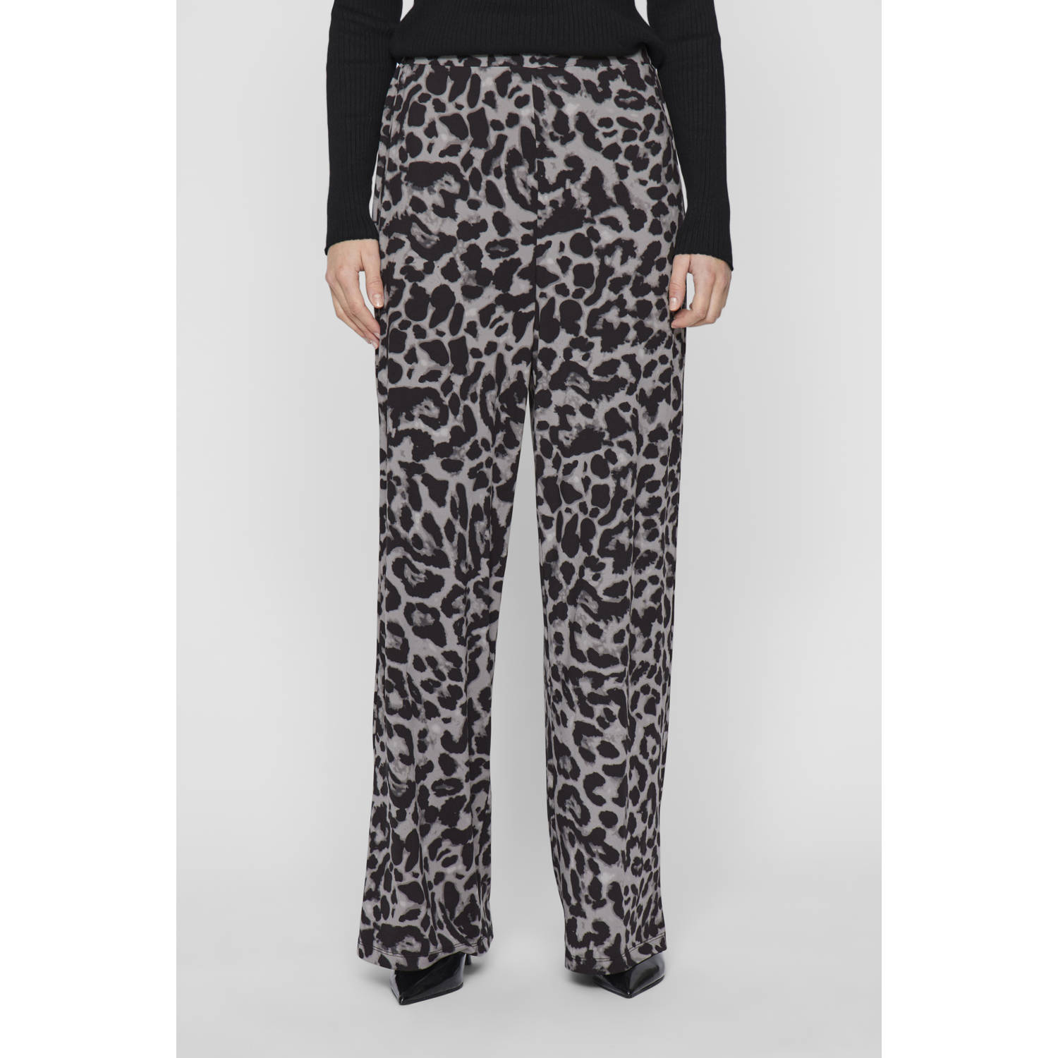 VILA wide leg regular waist casual broek grijs