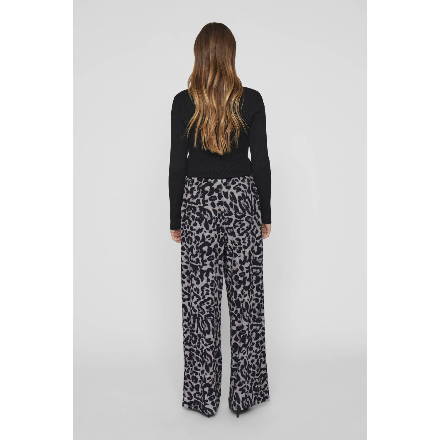 VILA wide leg regular waist casual broek grijs