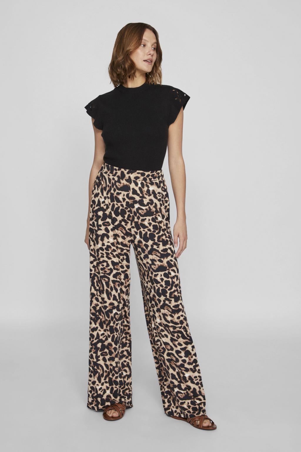 VILA wide leg regular waist casual broek beige