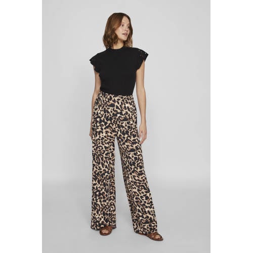 VILA wide leg regular waist casual broek beige afbeelding