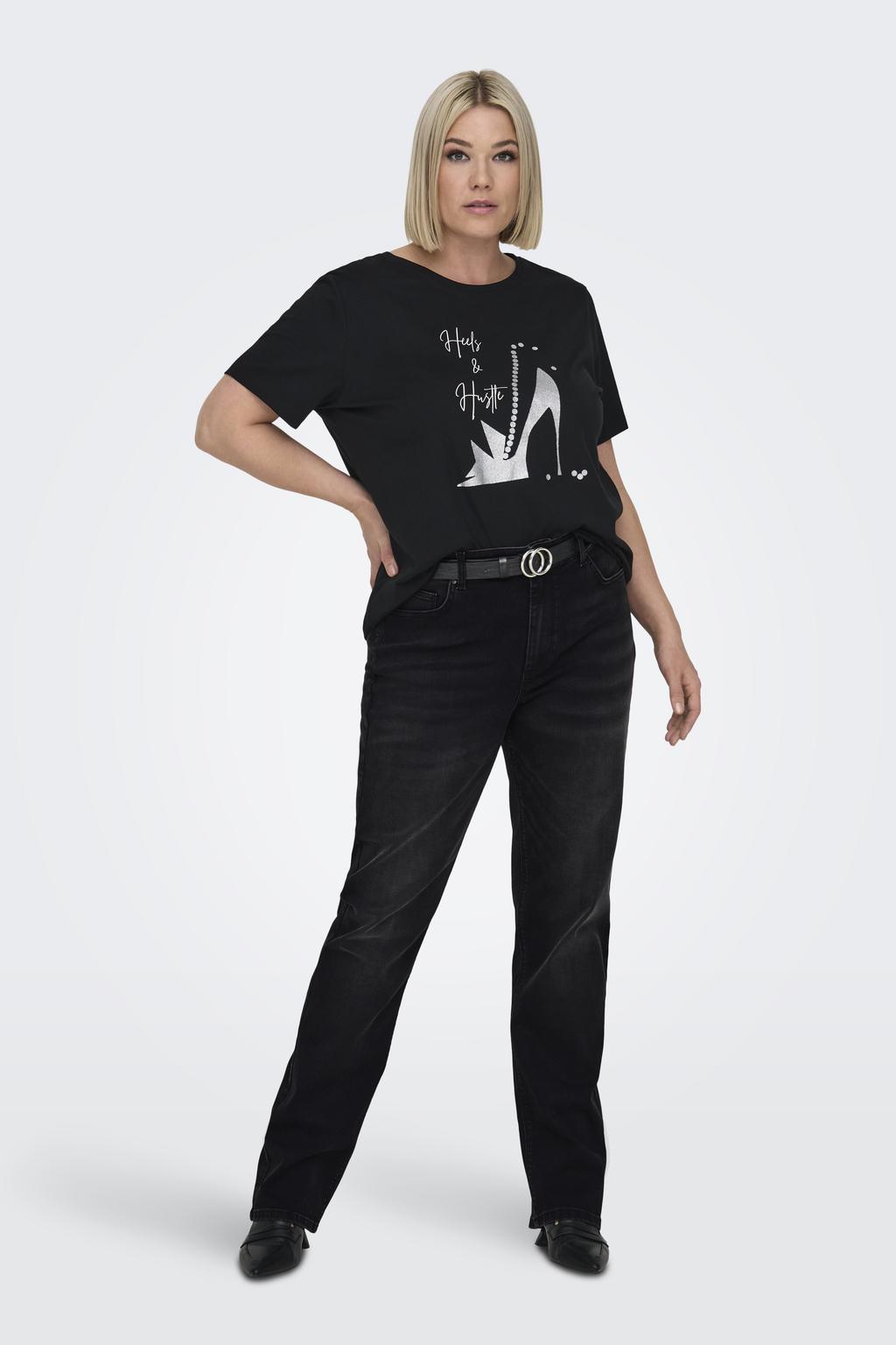 Black denim dames ONLY CARMAKOMA high waist black van denim met rits- en knoopsluiting en effen