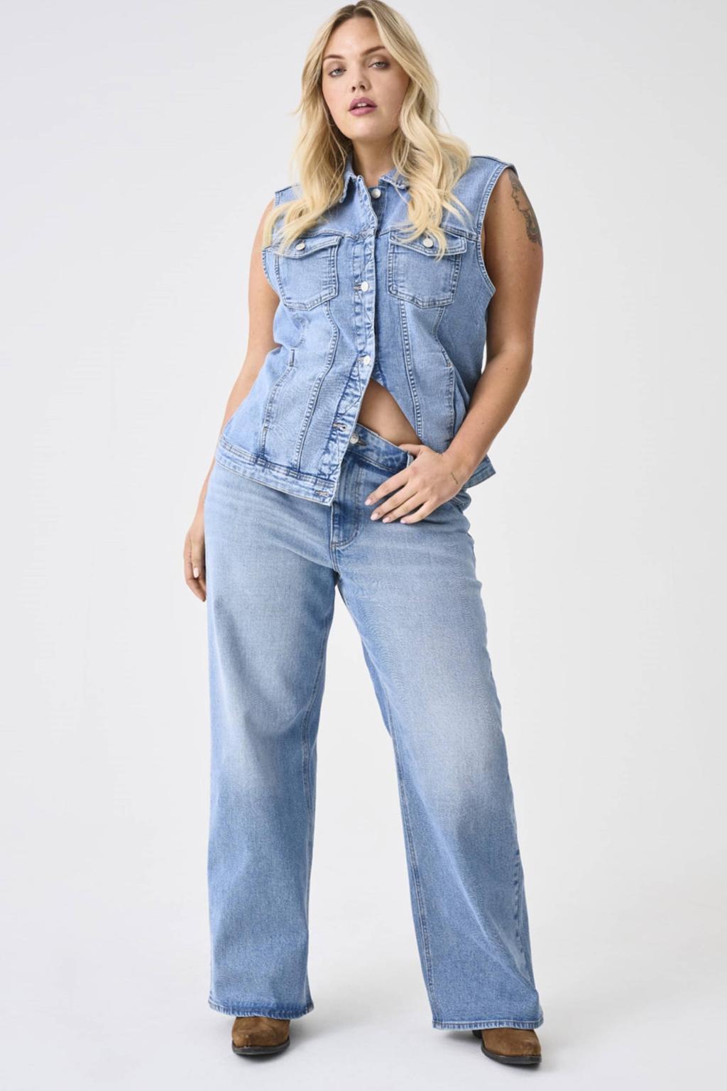 ONLY CARMAKOMA high waist wide leg jeans medium blue denim