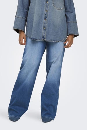high waist wide leg jeans medium blue denim