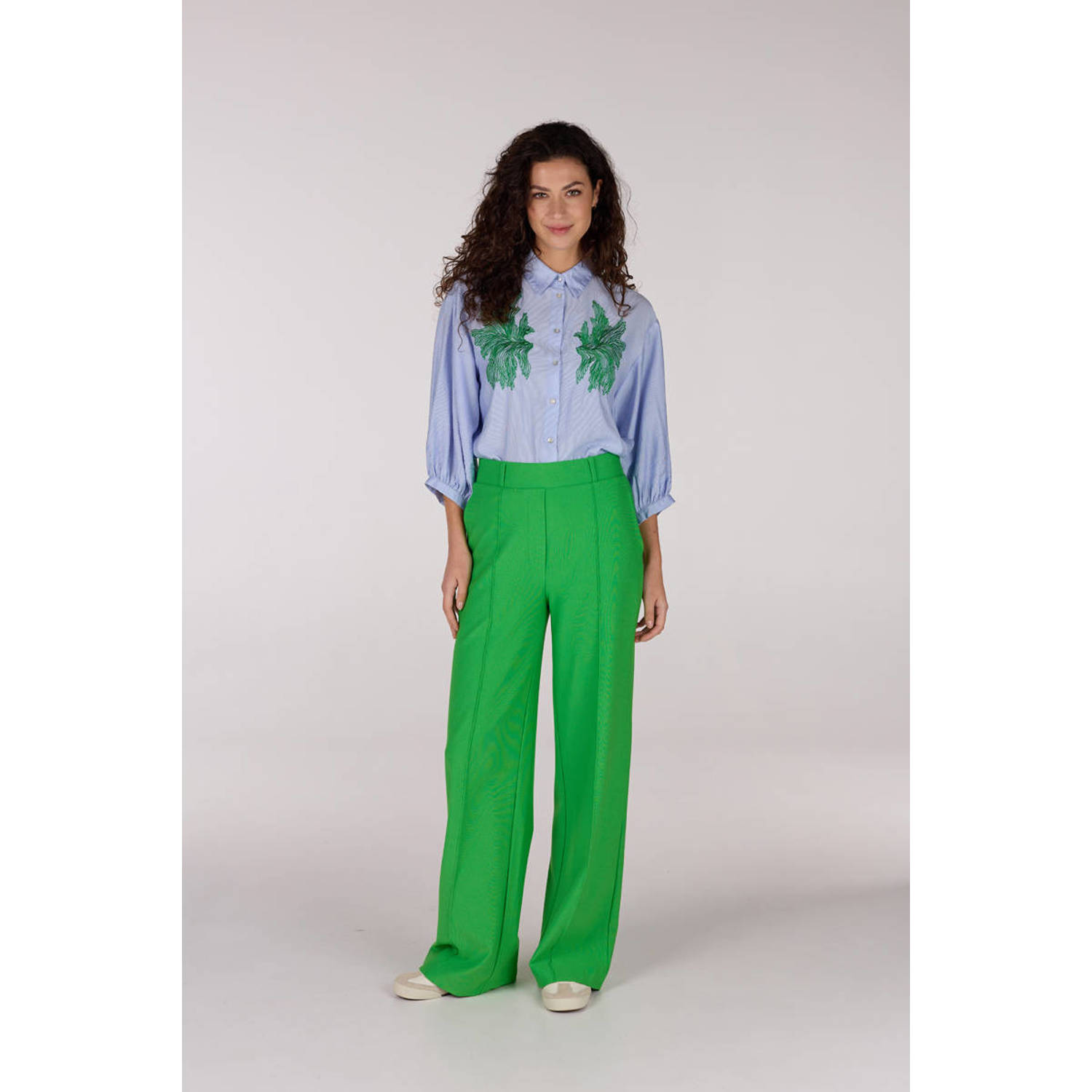 JANSEN Amsterdam wide leg high waist pantalon groen