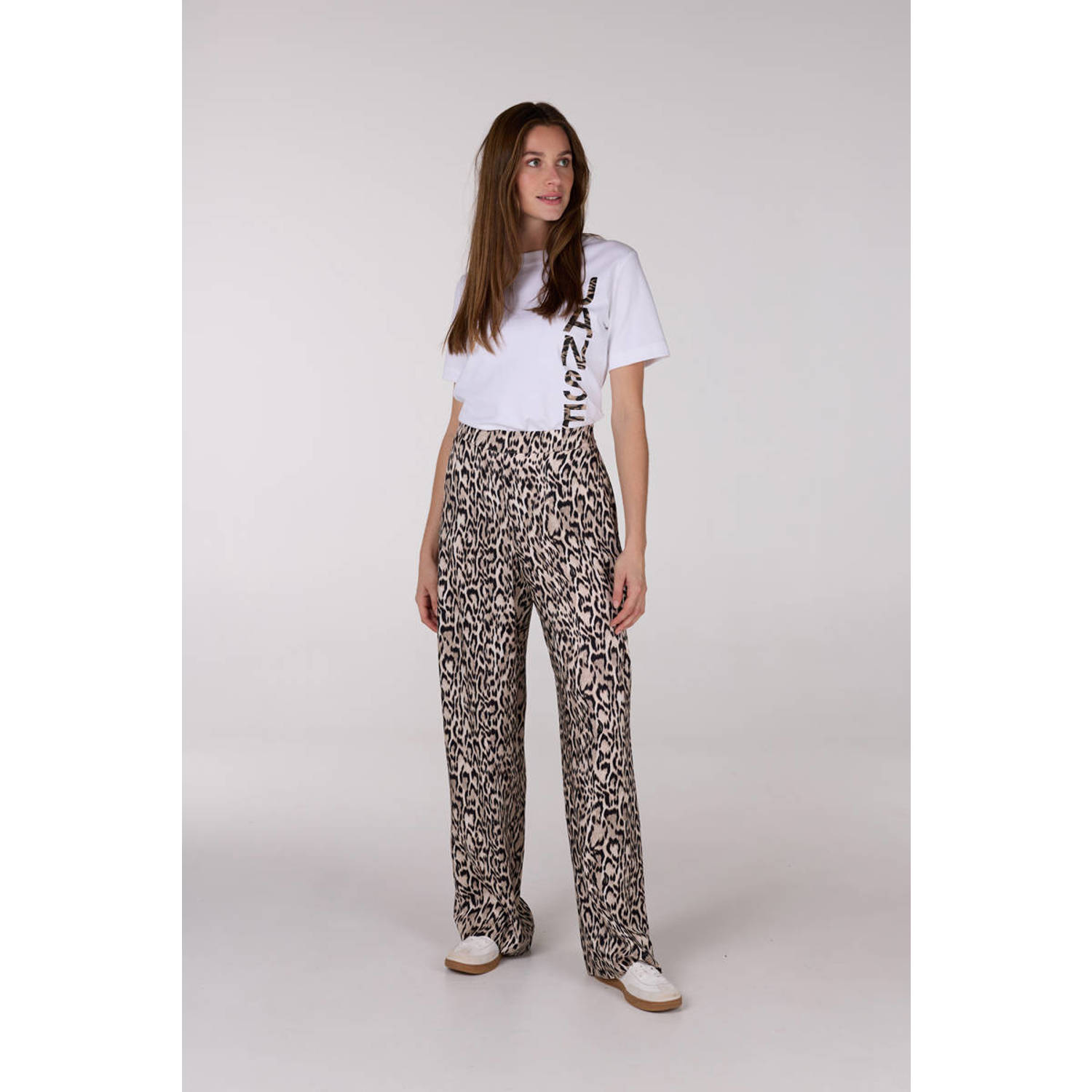 JANSEN Amsterdam wide leg regular waist casual broek beige