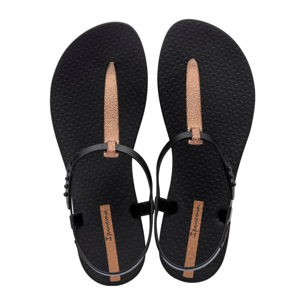 Zwarte dames Ipanema sandalen van rubber met drukknoop