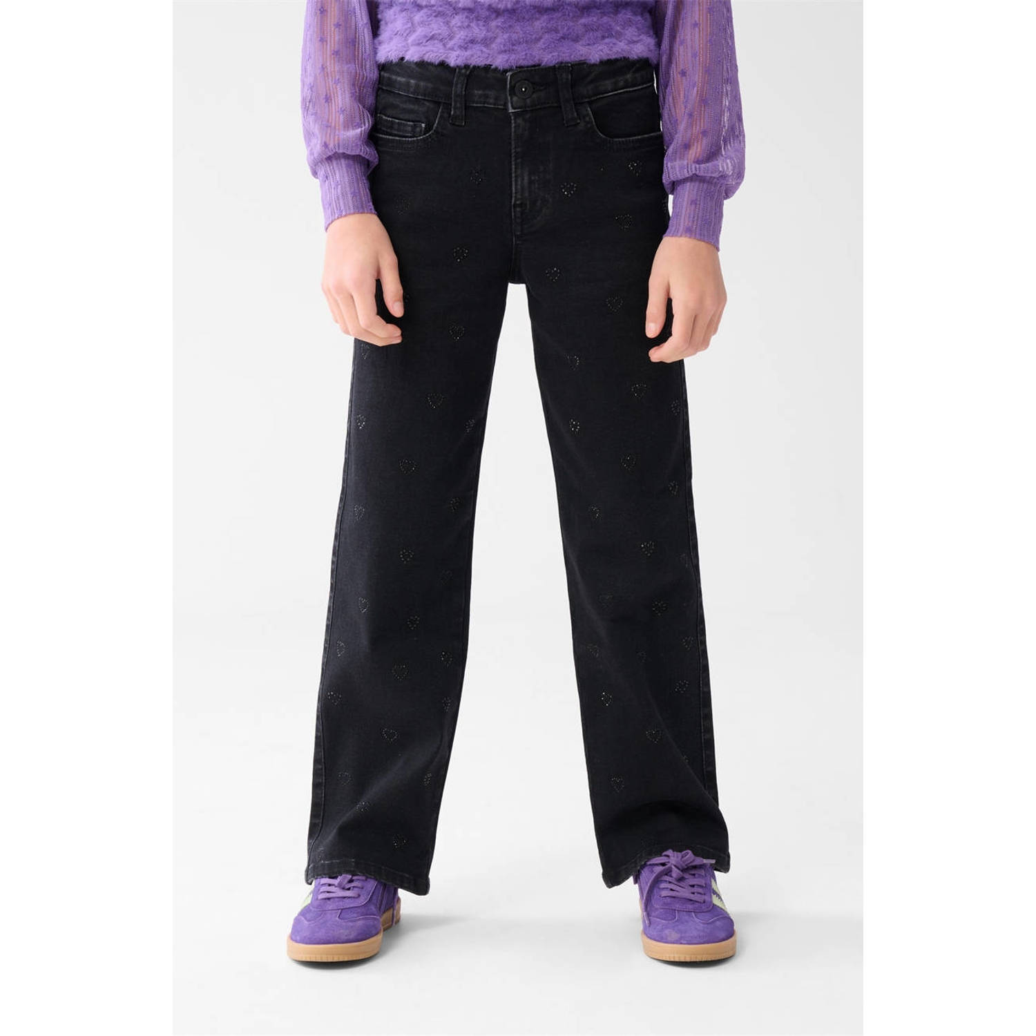 Shoeby high waist straight leg jeans met strass steentjes zwart