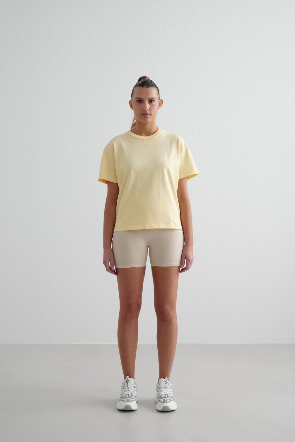 Gele dames Aim'n T-shirt Boxy van katoen met korte mouwen en ronde hals