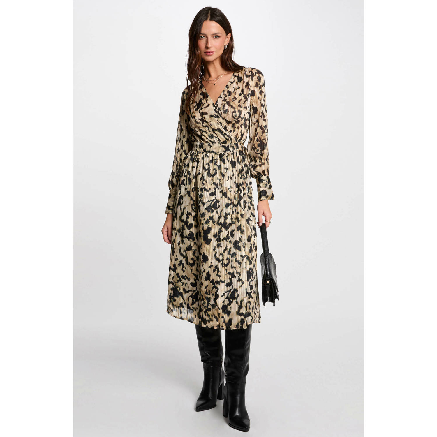 Morgan midi jurk met lurex bruin