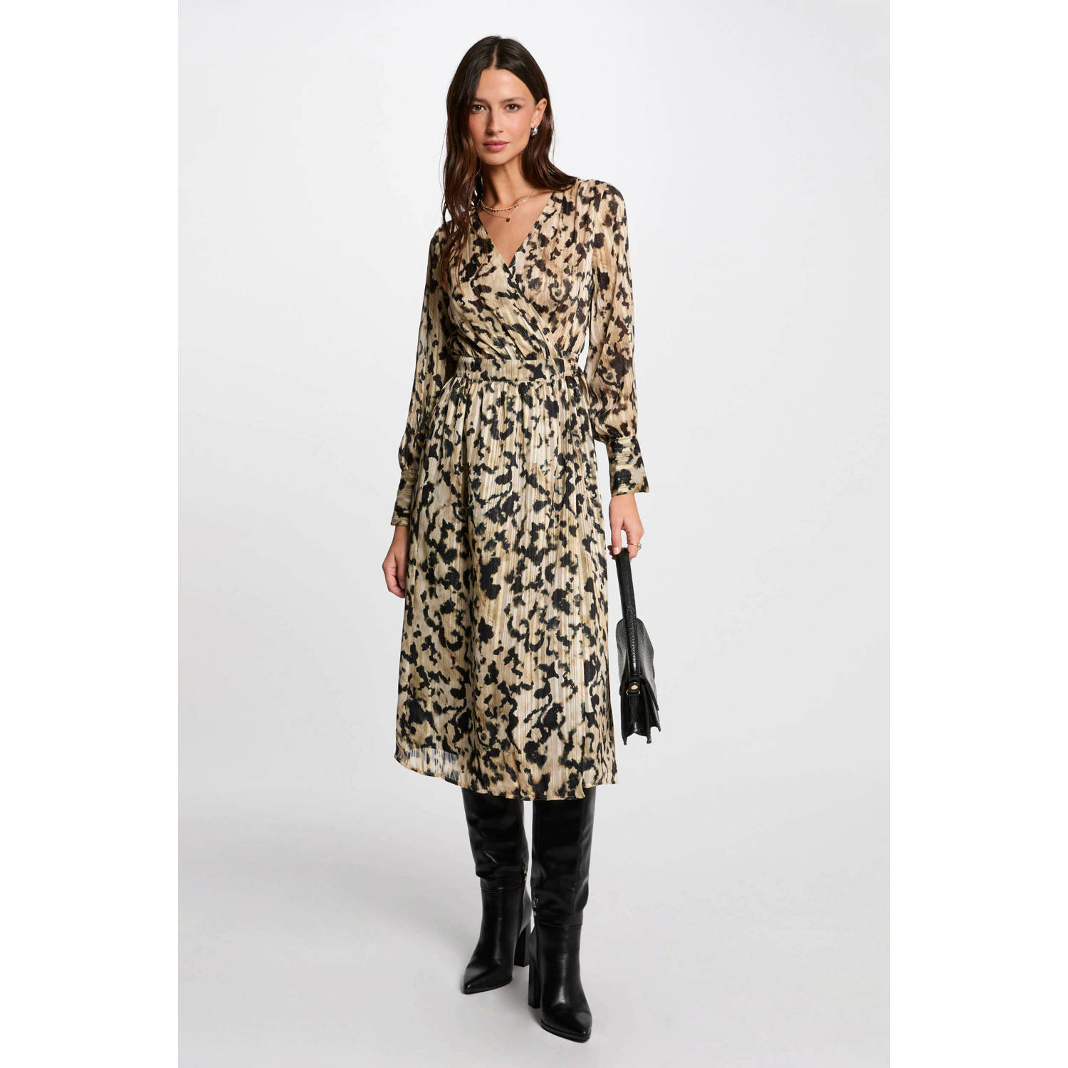 Morgan midi jurk met lurex bruin