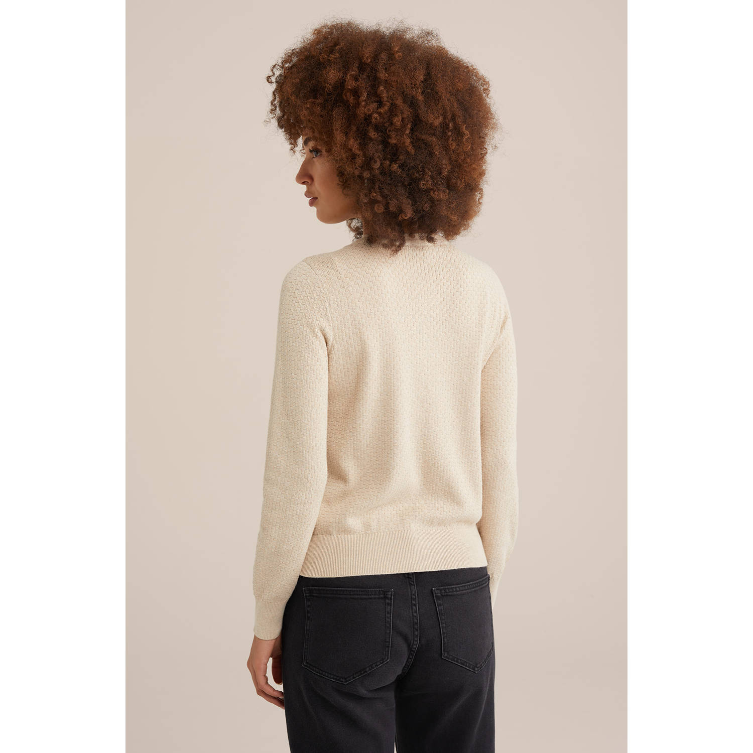 WE Fashion gebreid vest met ingebreid patroon beige