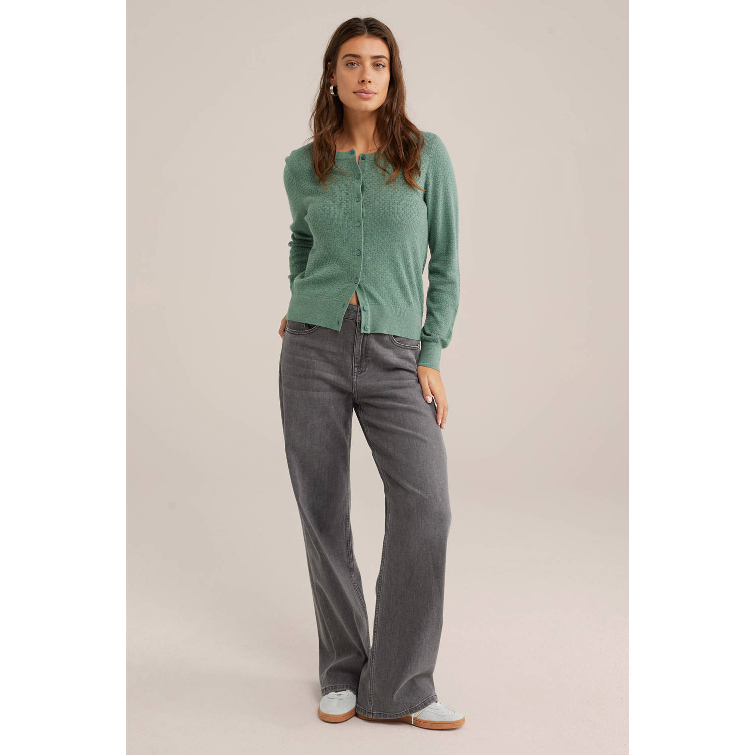 WE Fashion gebreid vest met ingebreid patroon groen