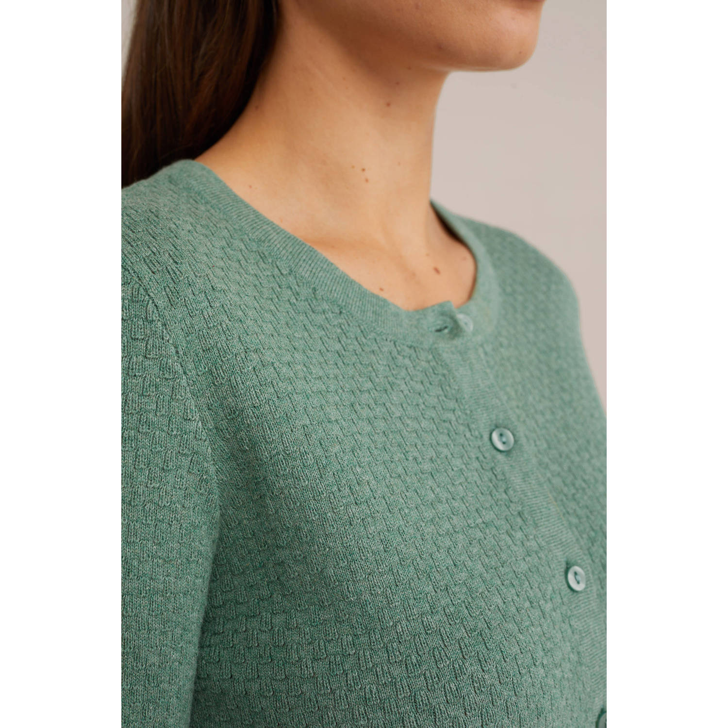 WE Fashion gebreid vest met ingebreid patroon groen