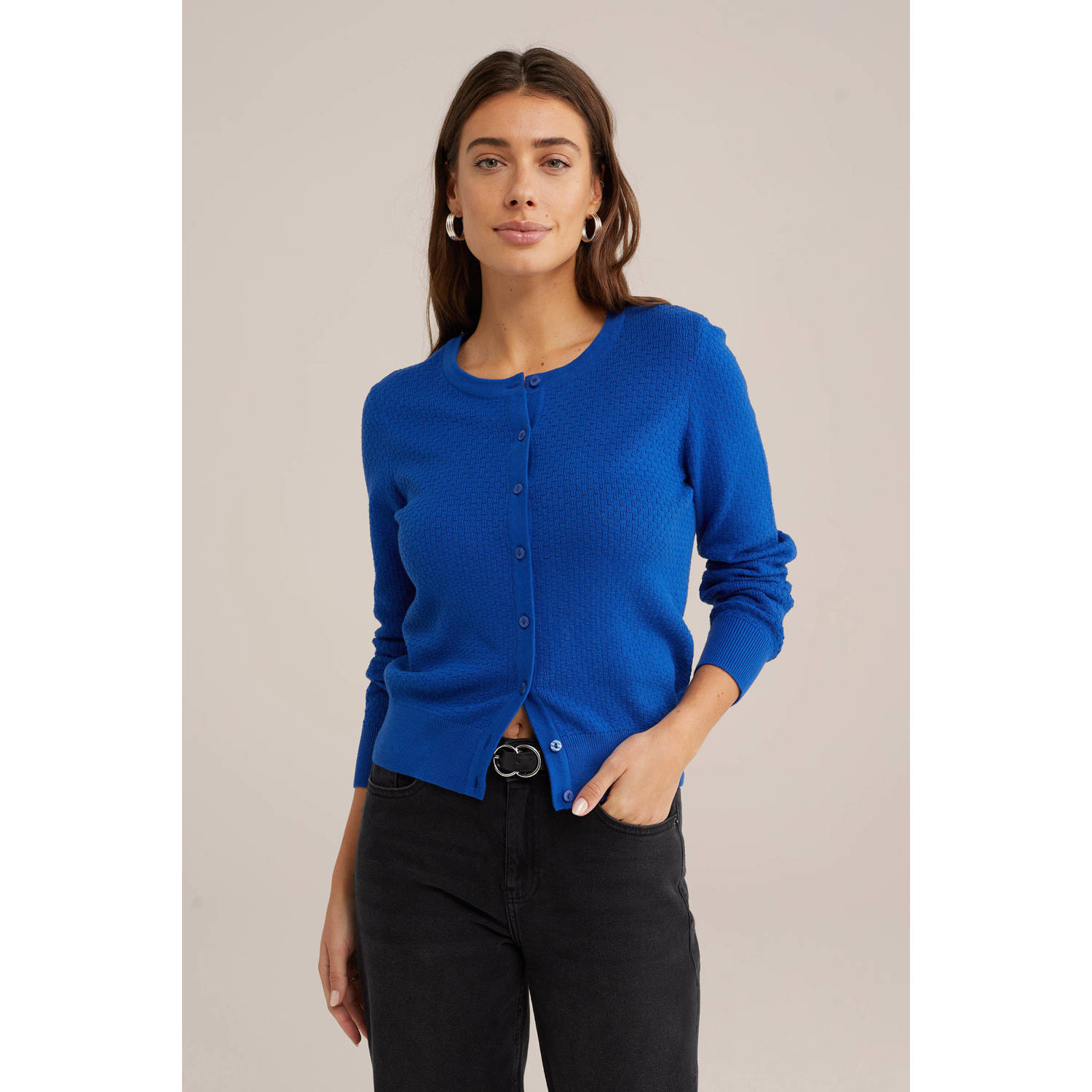WE Fashion gebreid vest met ingebreid patroon blauw