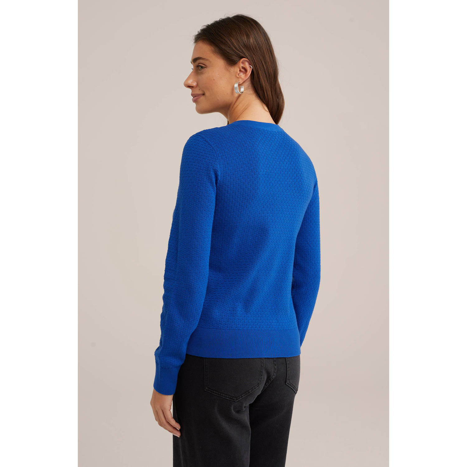 WE Fashion gebreid vest met ingebreid patroon blauw
