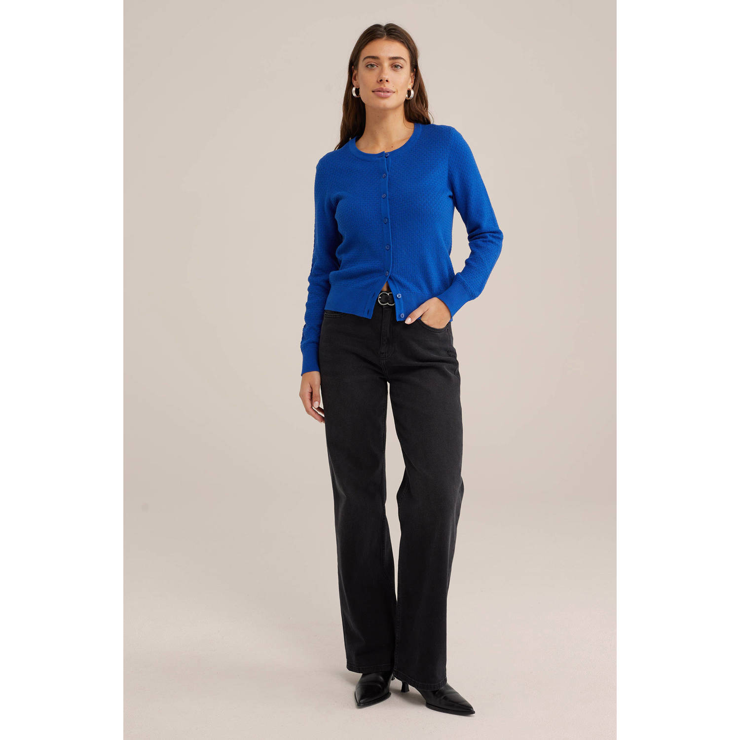 WE Fashion gebreid vest met ingebreid patroon blauw