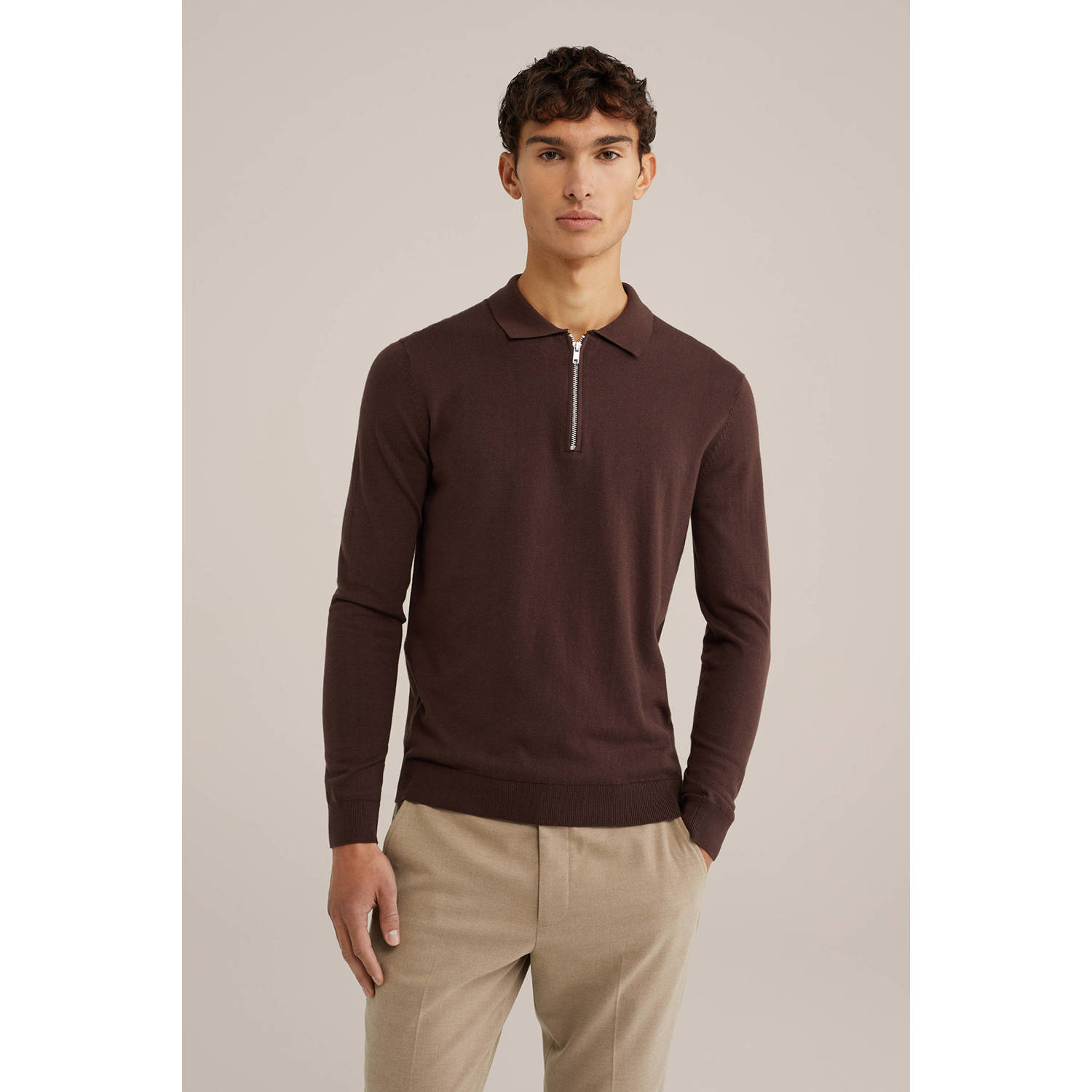 WE Fashion trui fijn gebreid donkerbruin