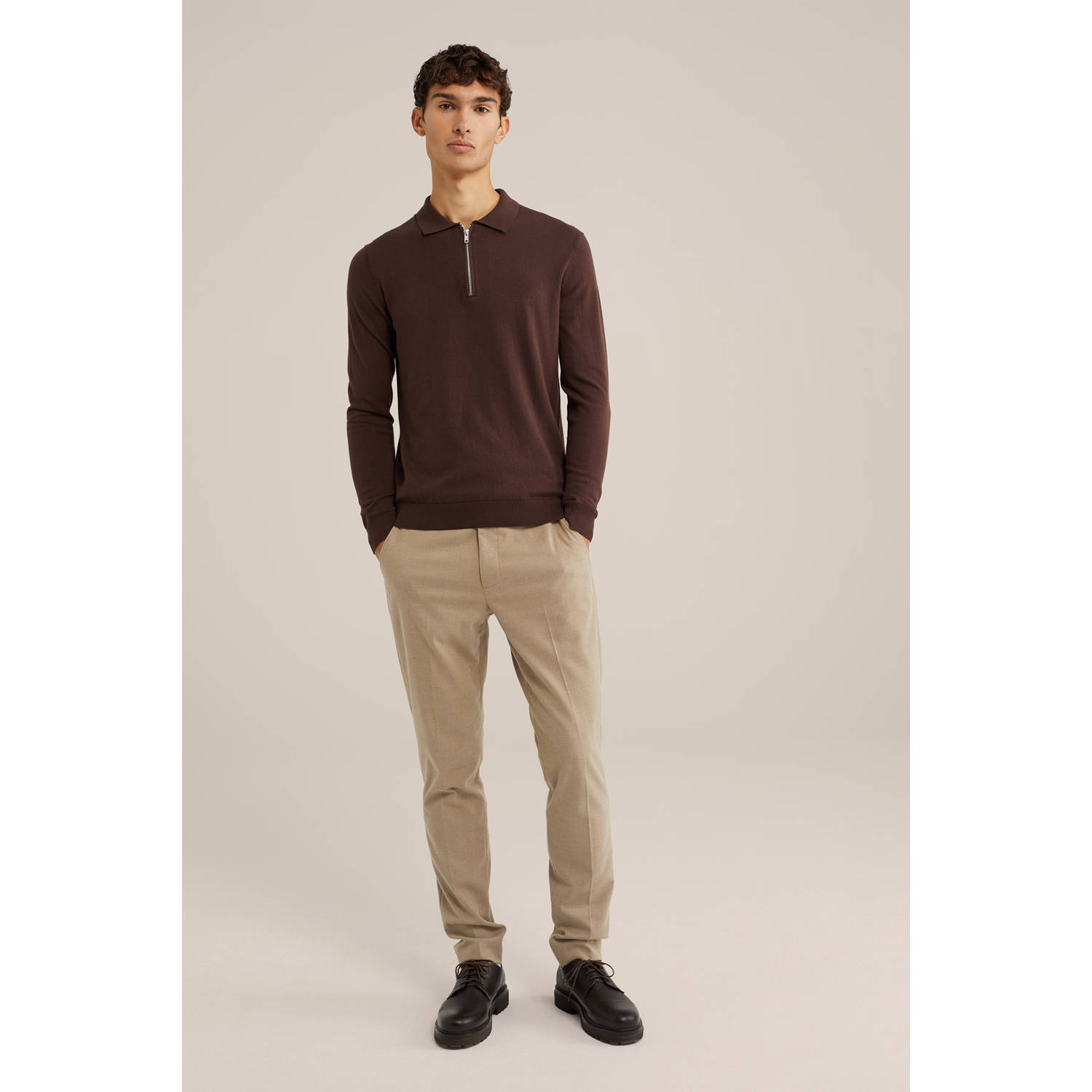 WE Fashion trui fijn gebreid donkerbruin
