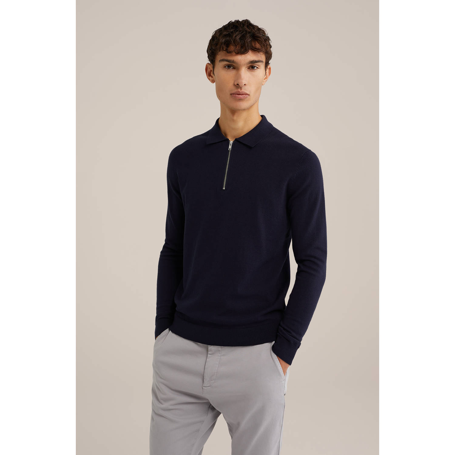 WE Fashion gebreide trui donkerblauw fijn gebreid