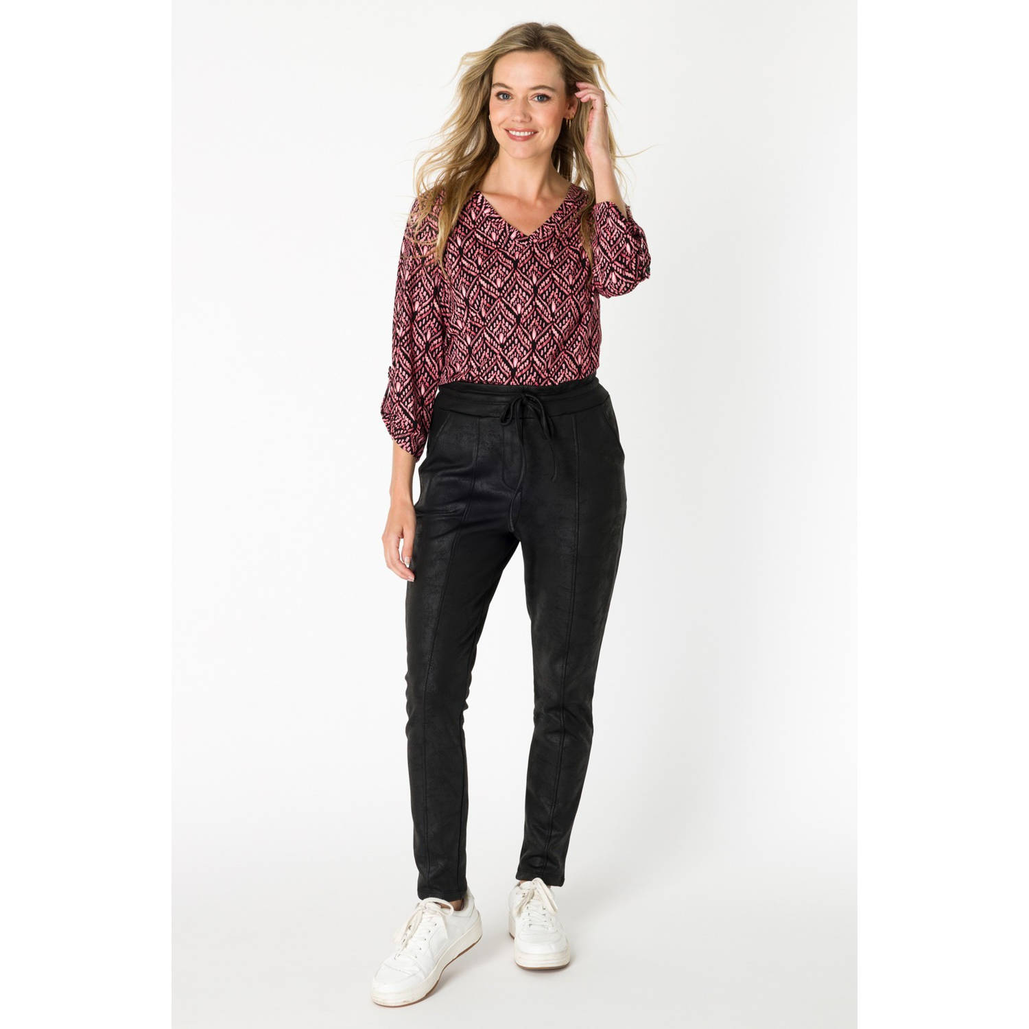 ES&SY straight broek van travelstof zwart