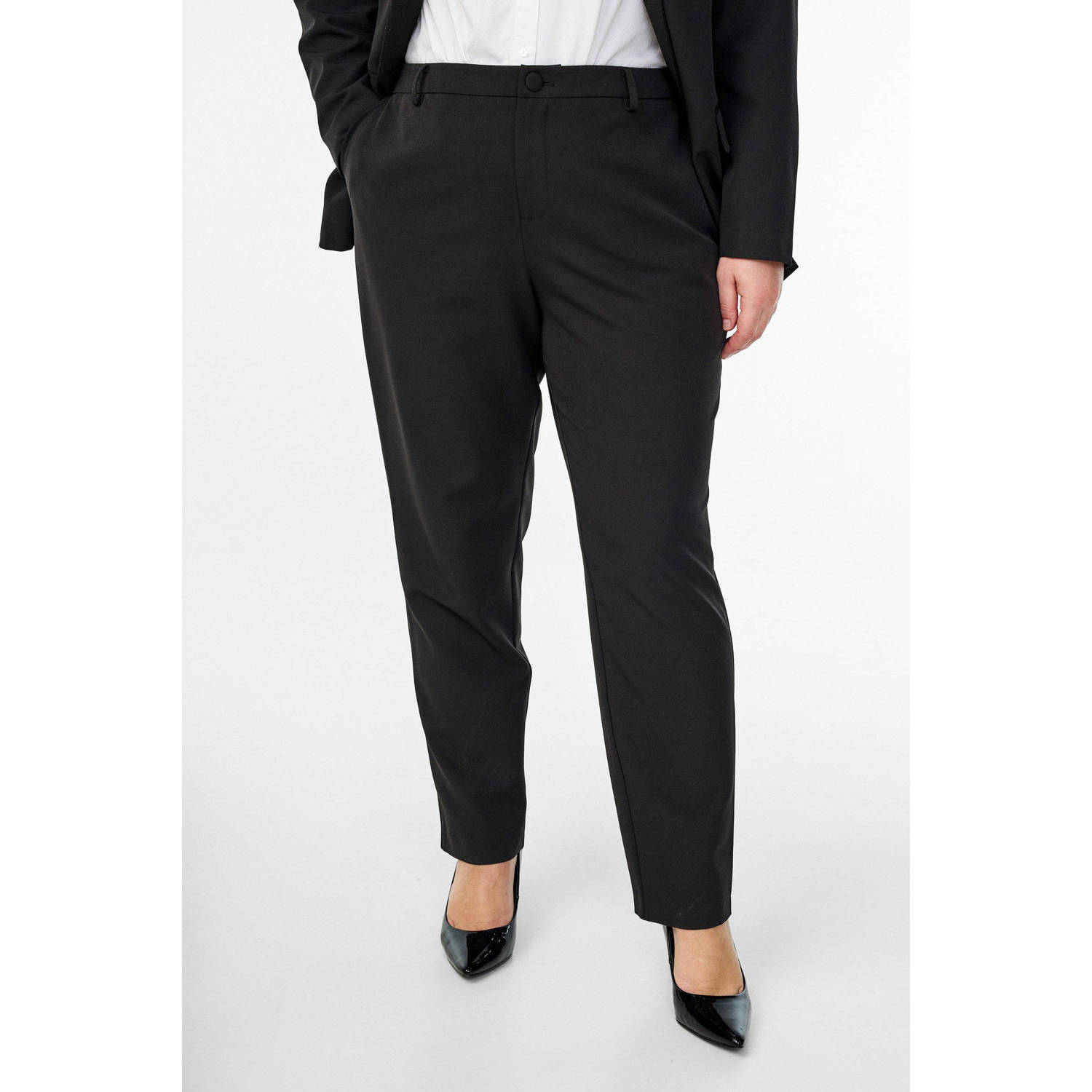 Zizzi straight regular waist broek zwart