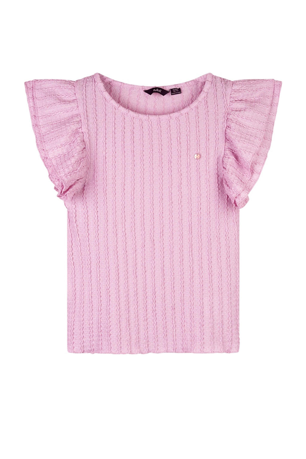 Roze meisjes NoBell’ blousetop van polyester met effen, korte mouwen, ronde hals en ruches