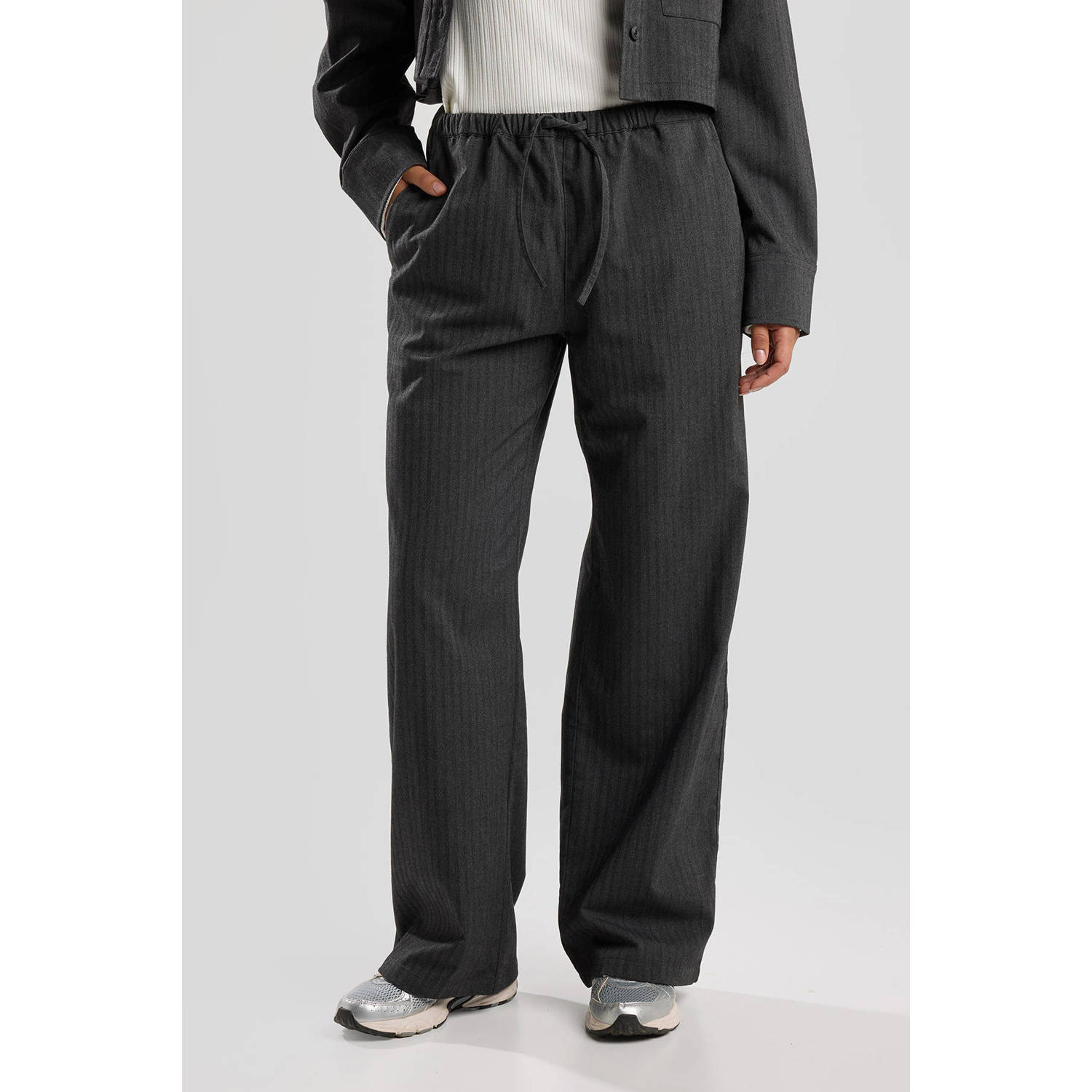 America Today straight regular waist casual broek grijs