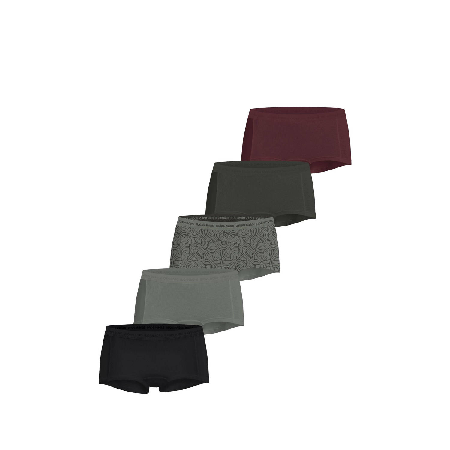 Björn Borg short (set van 5) groen zwart bordeaux