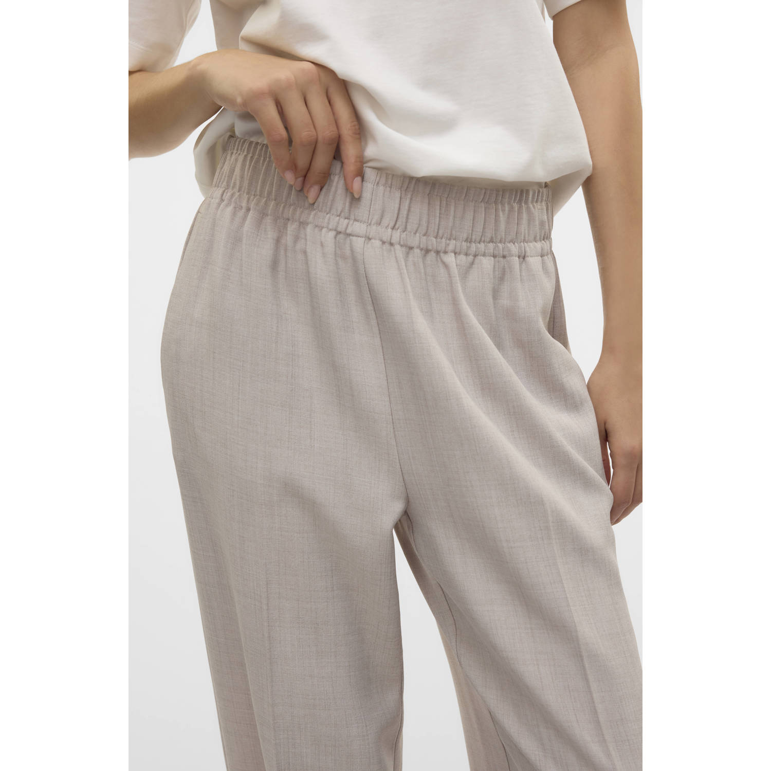 VERO MODA straight high waist broek beige