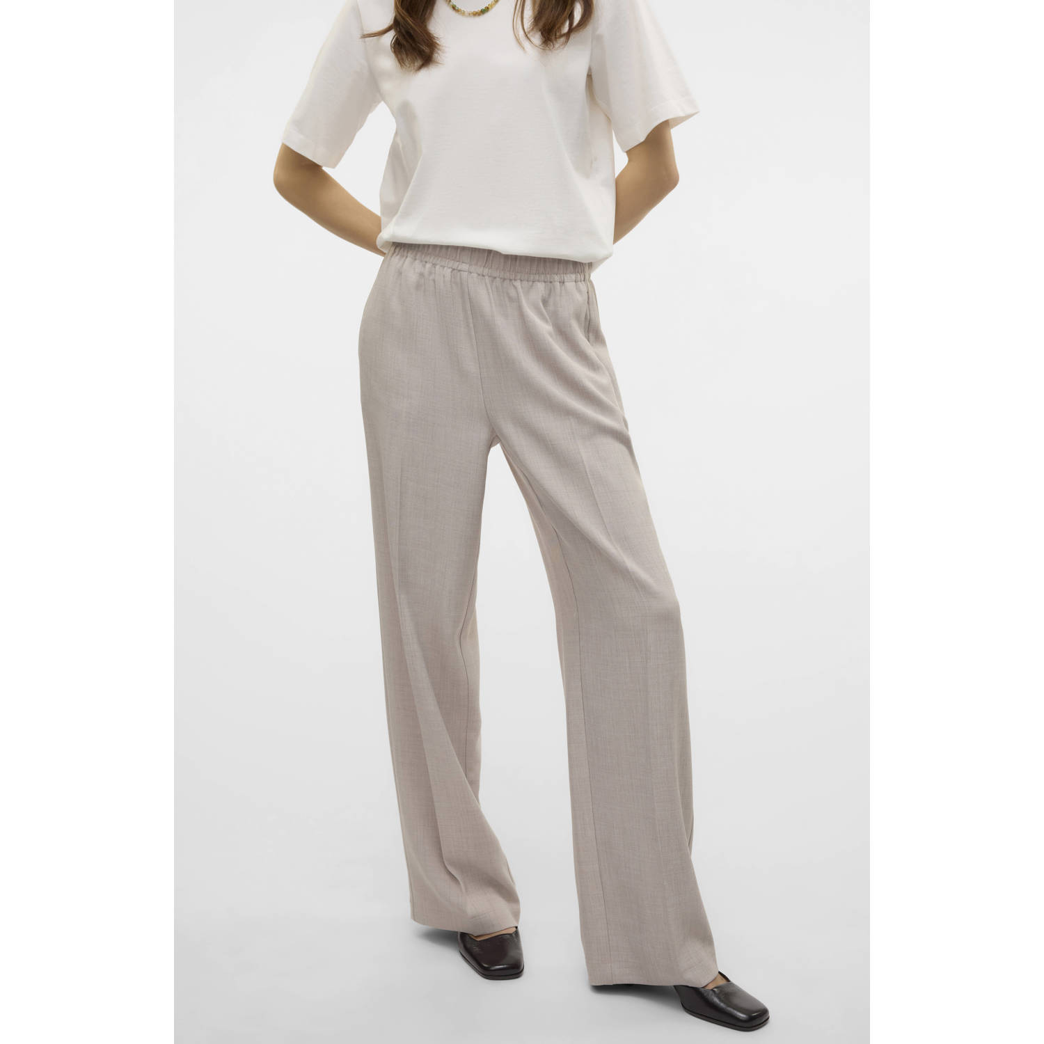 VERO MODA straight high waist broek beige