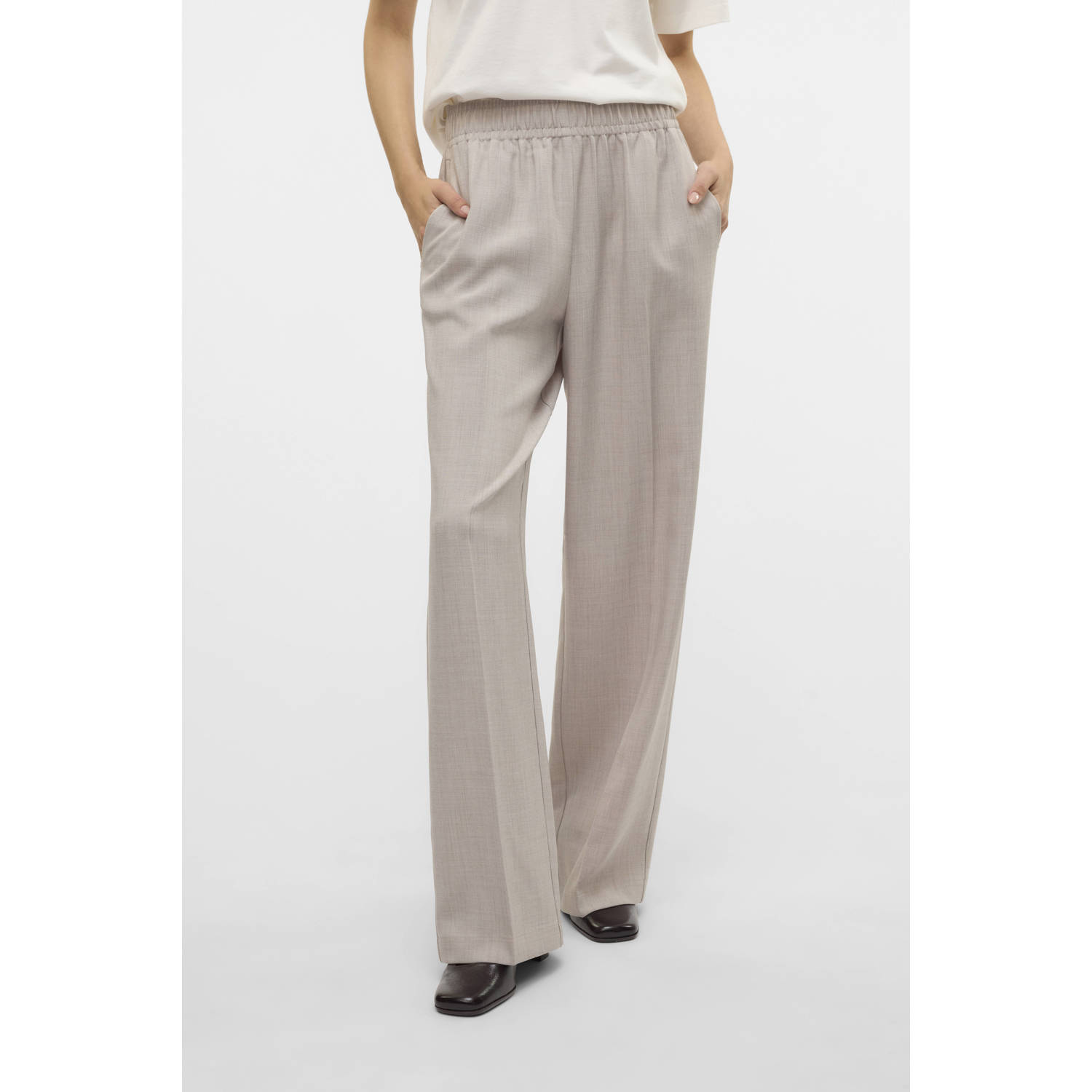 VERO MODA straight high waist broek beige