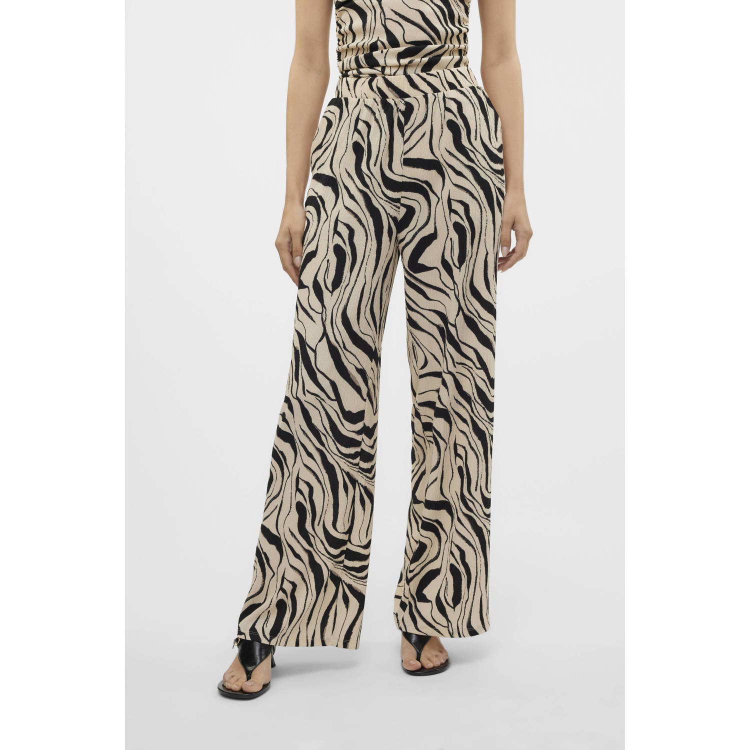VERO MODA loose high waist broek beige