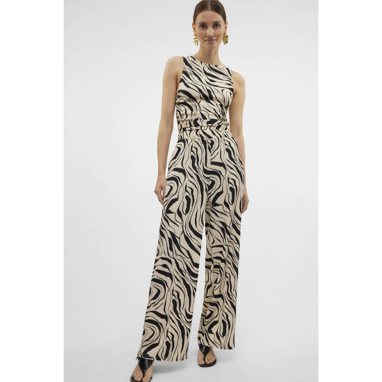VERO MODA loose high waist broek beige