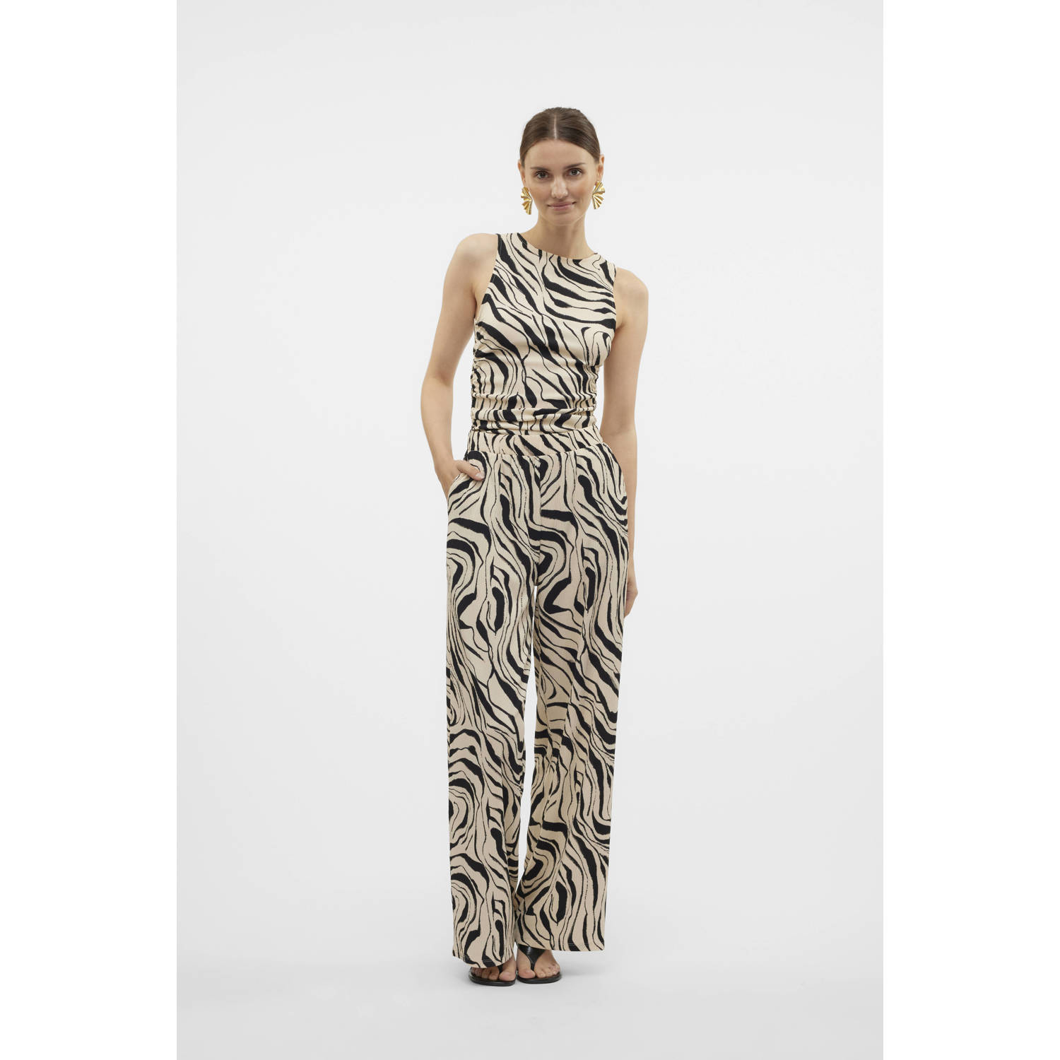 VERO MODA loose high waist broek beige