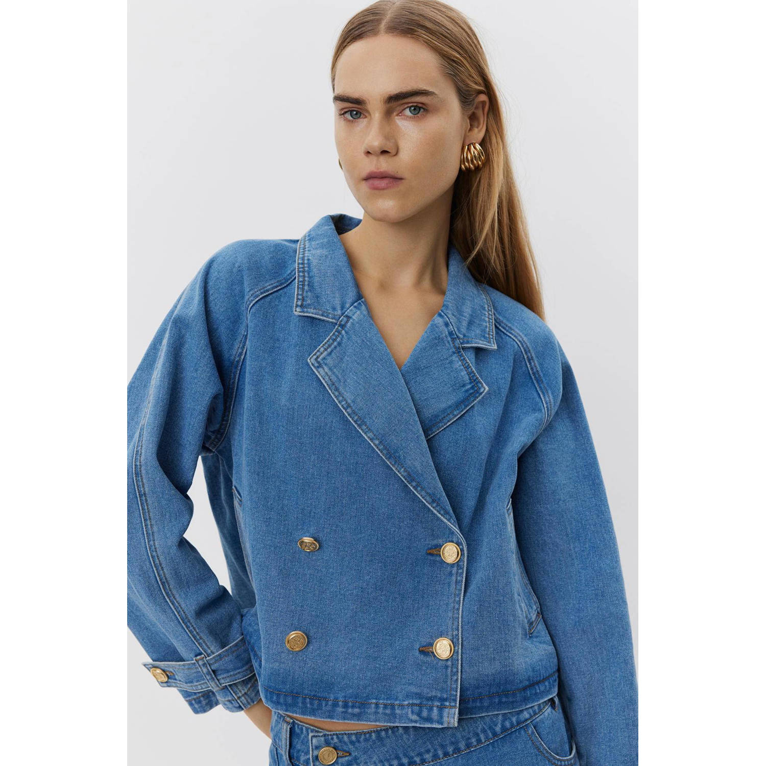 Sofie Schnoor Denimblauwe Jas met Fijne Knopen Blue Dames