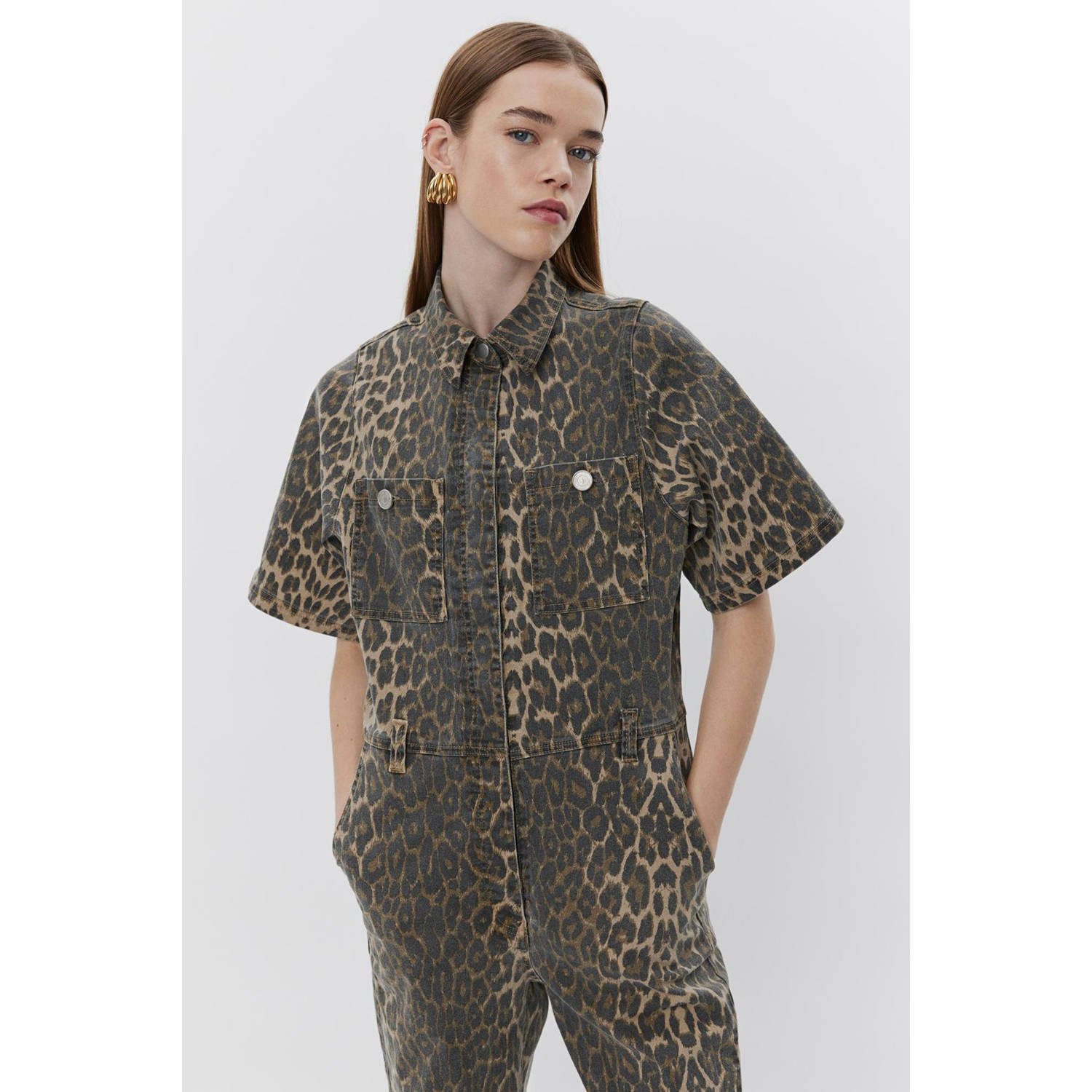 Sofie Schnoor Jumpsuit met luipaardprint en wijde pijpen Brown Dames