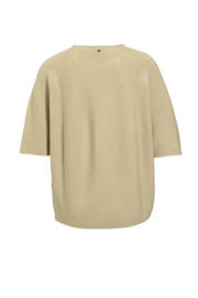 thumbnail: Beige dames BOSS top gebreid van viscose met effen, korte mouwen en ronde hals