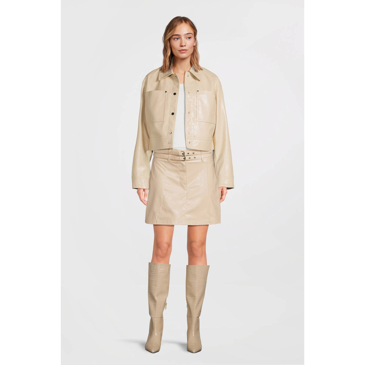 BOSS imitatieleren jas beige