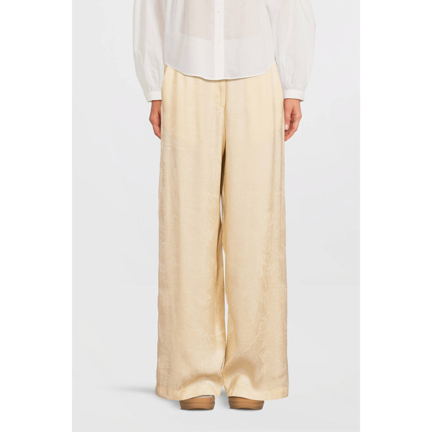 BOSS straight high waist broek beige